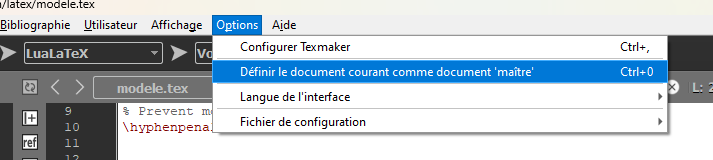 Définissez ce fichier comme maitre, soit en allant dans
Options > Définir le document courant comme document 'maître',
soit en faisant le raccourci Ctrl+0 (zéro).